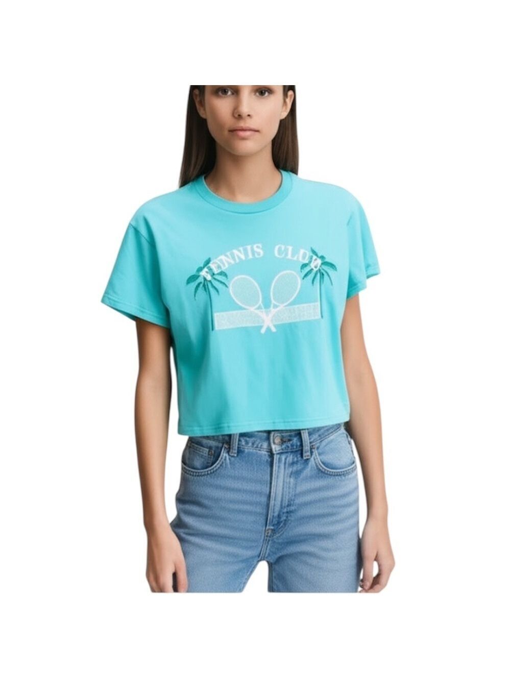 NWT Wildfox Tennis Club Jamie oversized boxy cropped turquoise t shirt S